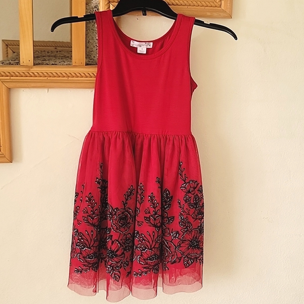 KNITSWORKS Red and Black Floral Sleeveless Dress. Size 7. Special Occasion. - Picture 1 of 15